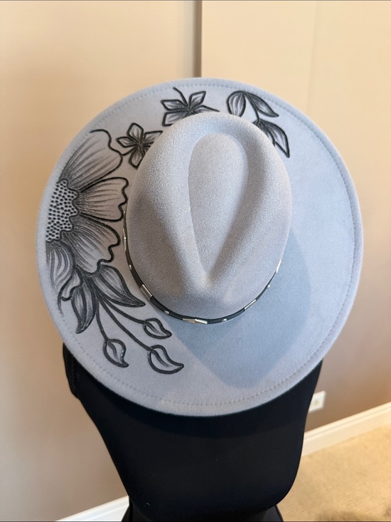 Accessories - Light Gray Floral Felt Fedora Hat - Women Accessories